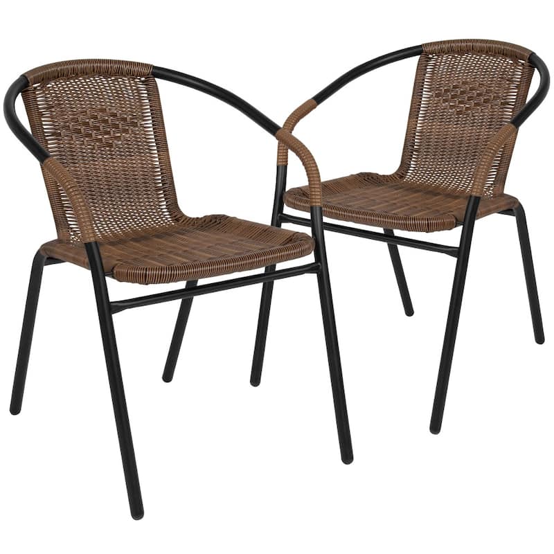 Indoor/Outdoor Stacking Rattan Restaurant Patio Chairs (Set of 2) - Medium Brown