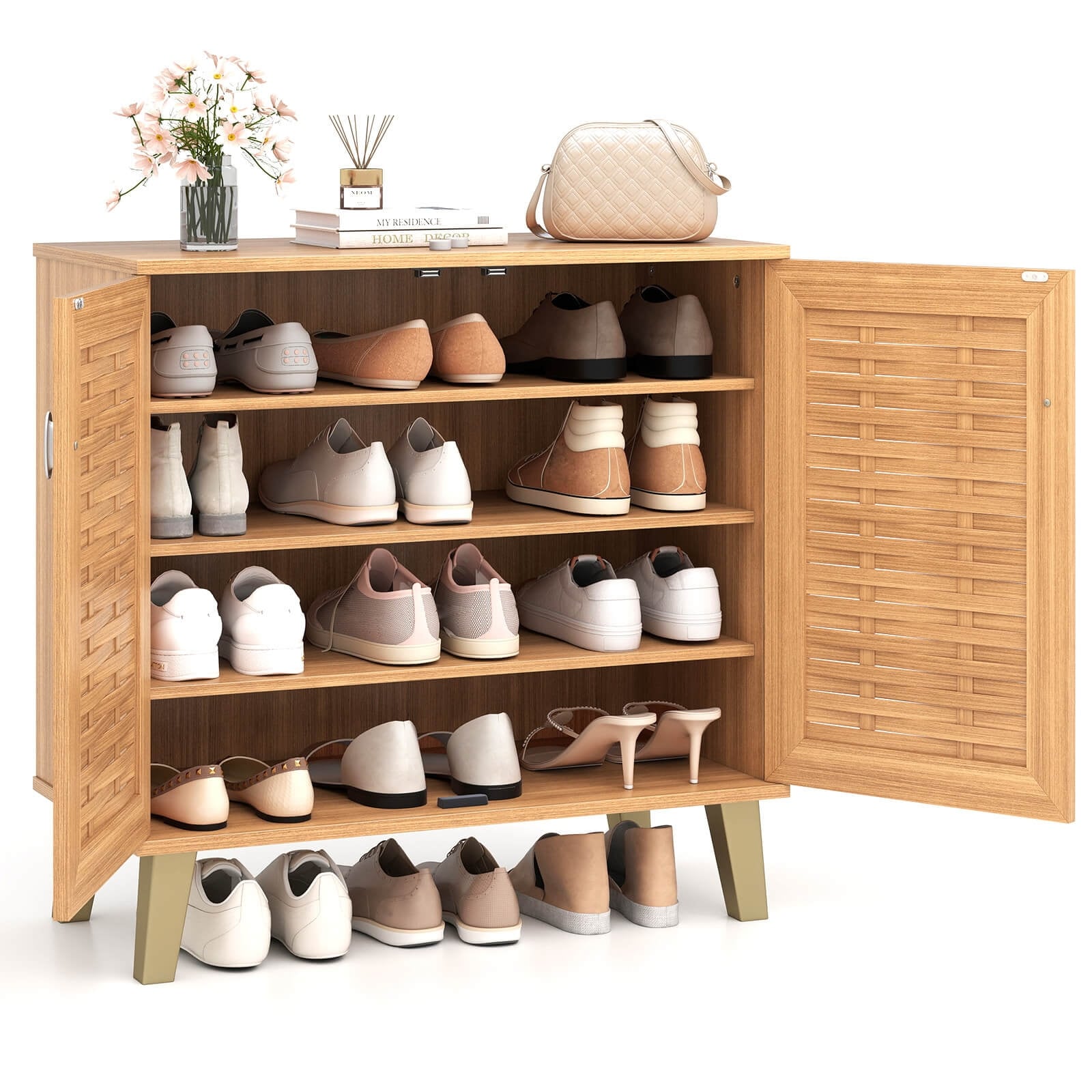 Costway 2-Door Shoe Cabinet with Ventilated Woven Doors & 3 Removable - See Details