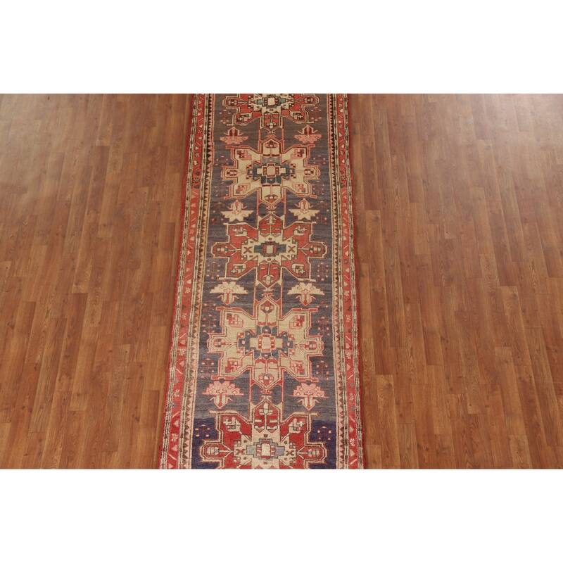 Geometric Ardebil Persian Vintage Runner Rug Hand-knotted Wool Carpet - 3'2"x 10'6"