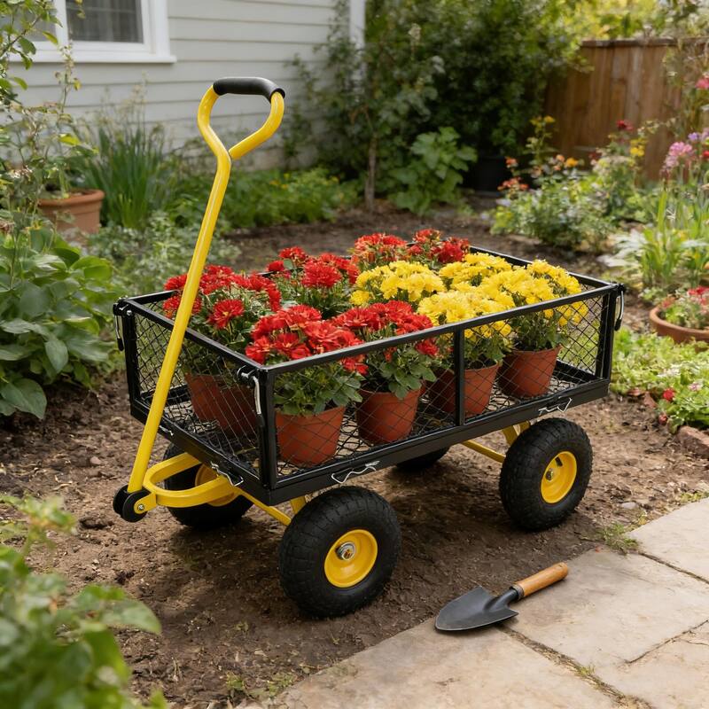 Heavy-Duty Garden Wagon Cart - Firewood & Yard Debris Transport Hauler