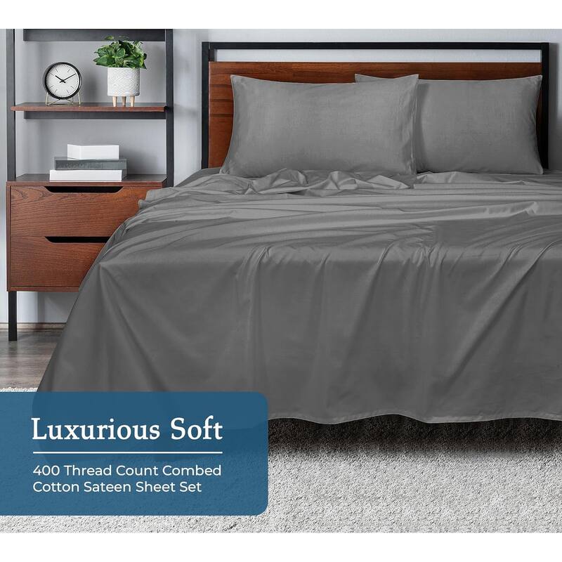 Royale Linen 400 Thread Count Cotton 4 Piece Sateen Sheet Set