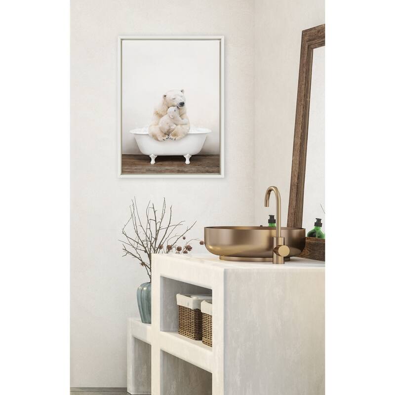 Kate and Laurel Mother Baby Polar Bath Framed Canvas by Amy Peterson