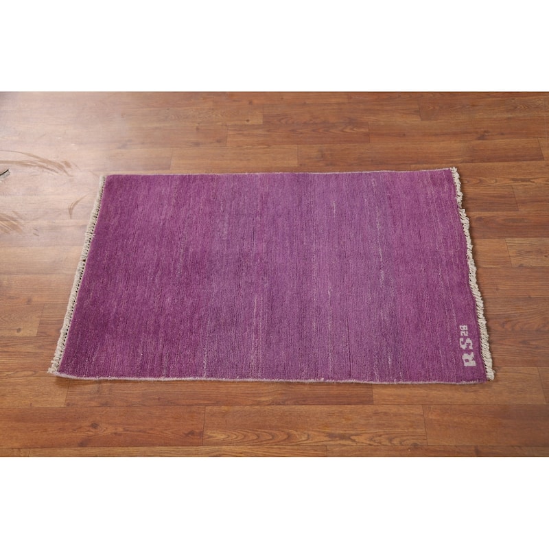 Purple Contemporary Gabbeh Oriental Foyer Rug Handmade Wool Carpet - 1'11"x 3'0"