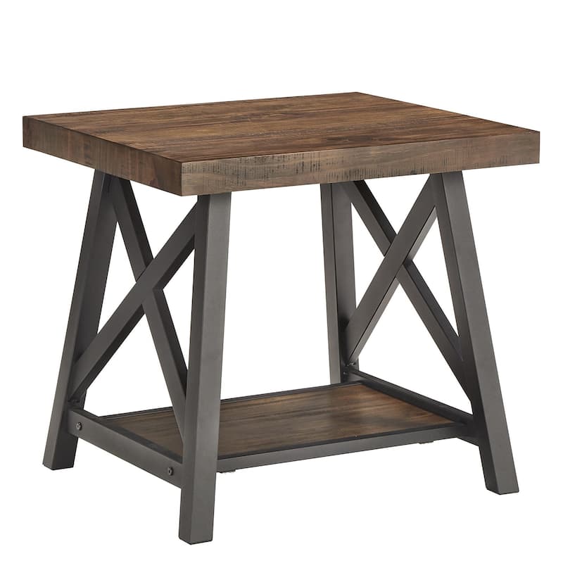 Bryson Rustic X-Base End Table with Shelf by iNSPIRE Q Classic - Brown