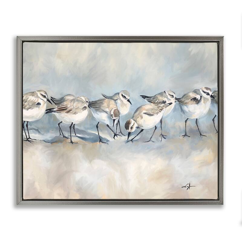 Stupell Sandpiper Birds Mirage Framed Floater Canvas Wall Art Design By Ramona Murdock - 31 x 25 - Grey