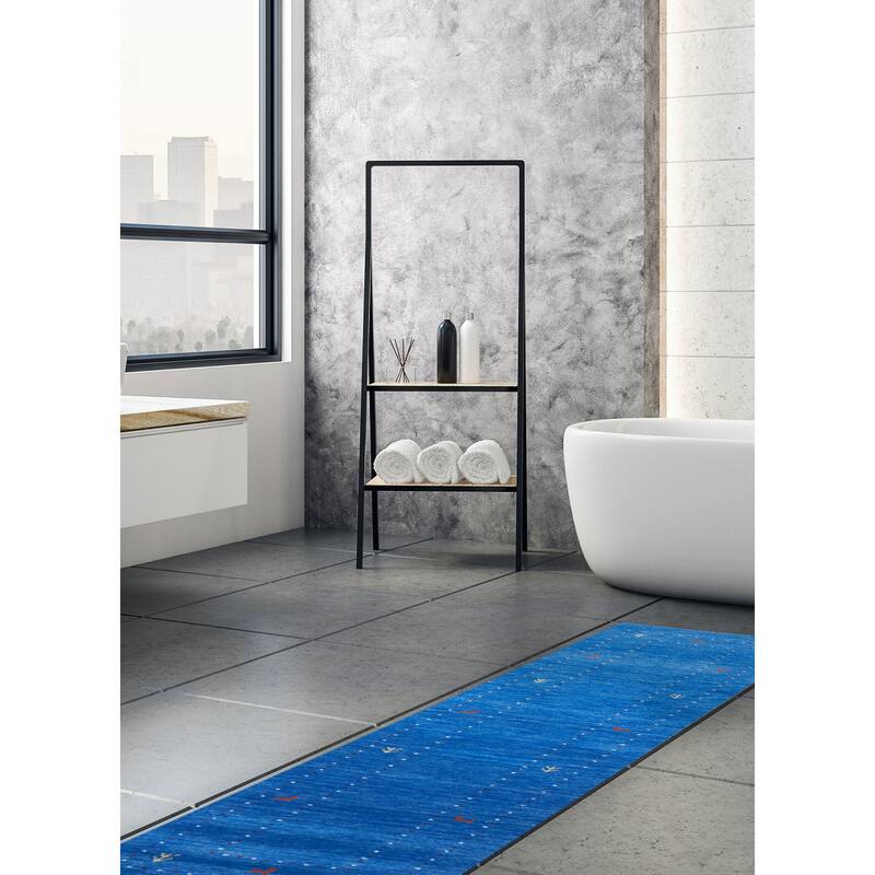 ECARPETGALLERY Hand Loomed Kashkuli Gabbeh Blue Wool Rug - 2'2 x 7'11