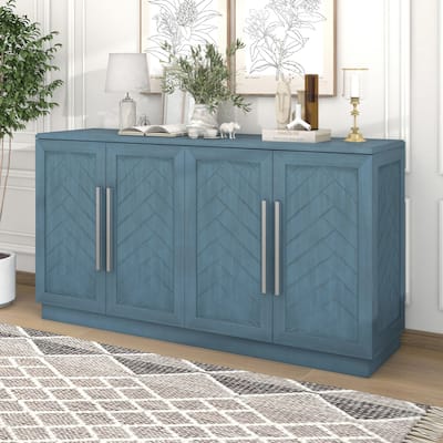 4 Doors Buffet Sideboard Cabinet with Large Storage Space, Floor Storage Cabinet with Adjustable Shelves and Silver Handles