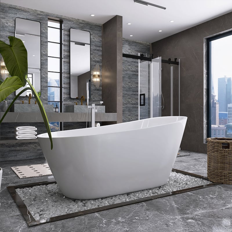 67 in. x 31 in. Acrylic Freestanding Soaking Bathtub in Gloss White