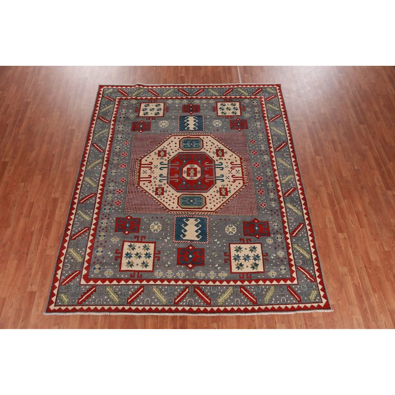 Hand Knotted Oriental 100% Wool Carpet Traditional Medallion Greys & Charcoal Kazak Area Rug - 10' 0'' X 8' 1''