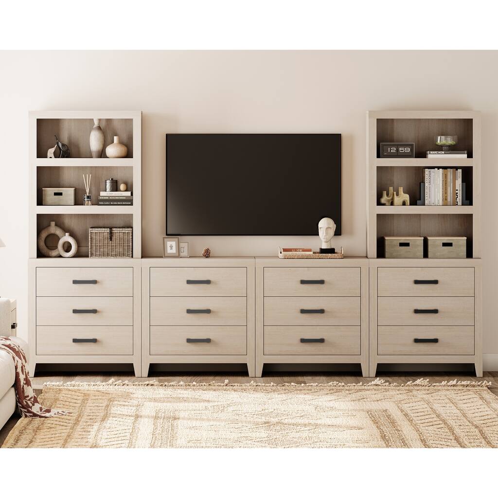 WAMPAT Entertainment Center with Bookshelves, Farmhouse TV Stand for Living Room, Bedroom - n/a