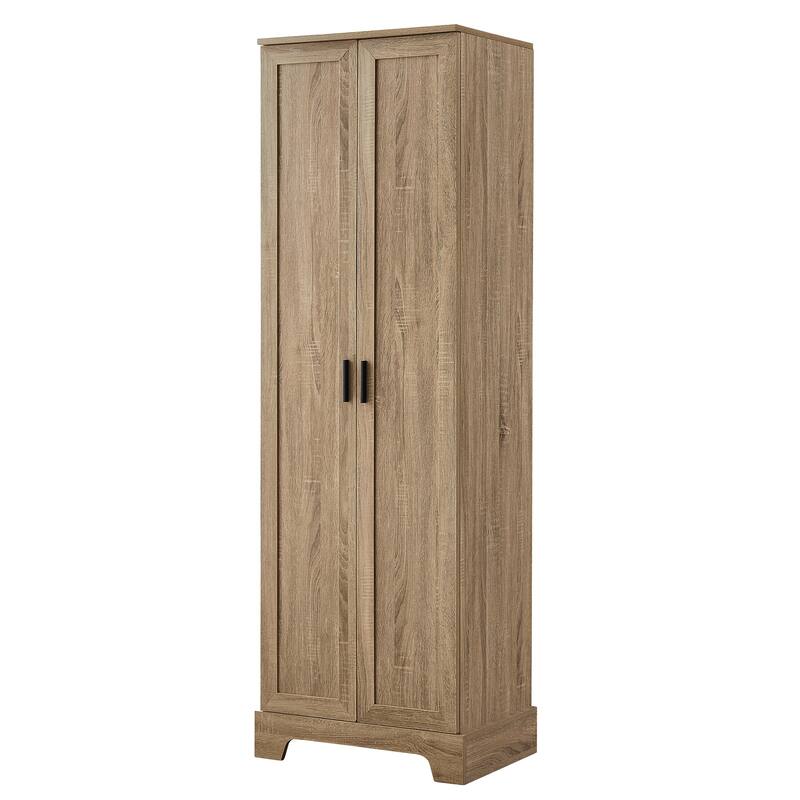 Roomfitters Tall 2-Door Storage Cabinet with 5-Tier Adjustable Shelves, Modern MDF Linen Tower for Bathroom & Office
