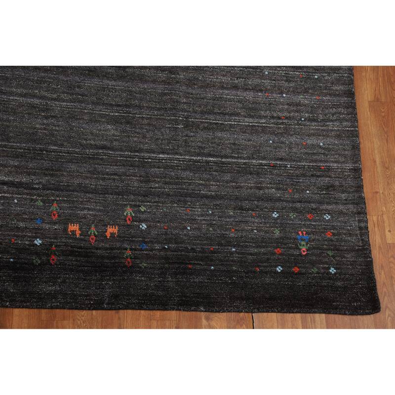 Gabbeh Oriental Rug Handmade Grey Silk Carpet - 9'0" x 12'1"