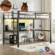 preview thumbnail 1 of 10, Full Size Metal Loft Bed with Power Outlet and LED Light, Space-Saving Full - Black