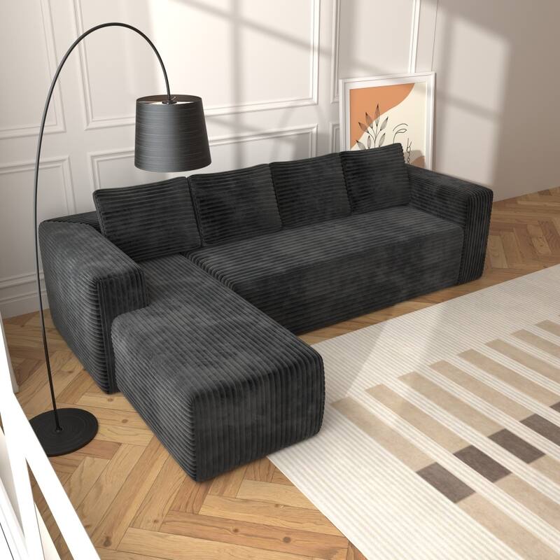 104" Modern Modular Sectional Sofa with Deep Seat and Right Facing Chaise - Black - Right Facing