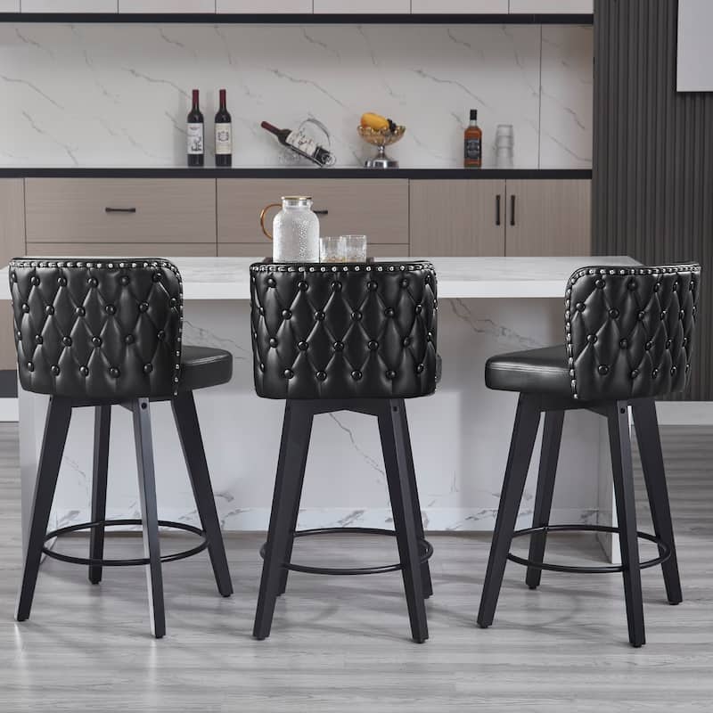 27.5" Faux Leather Upholstered Swivel Counter Height Bar Stool with Wooden Frame, Set of 1/2/3/4