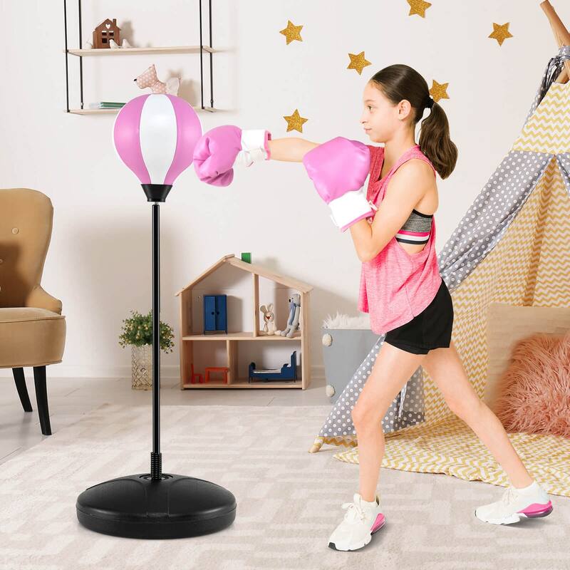 Costway Kids Punching Bag Toy Set Adjustable Stand Boxing Glove Speed