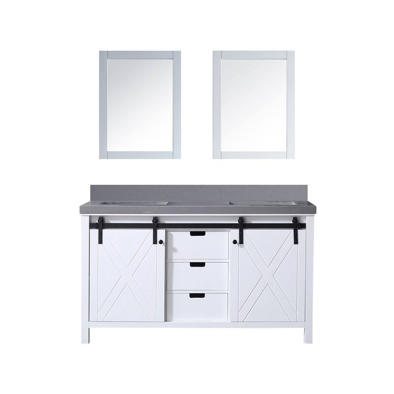 Marsyas Bath Vanity, Grey Quartz Countertop and Mirrors - 60