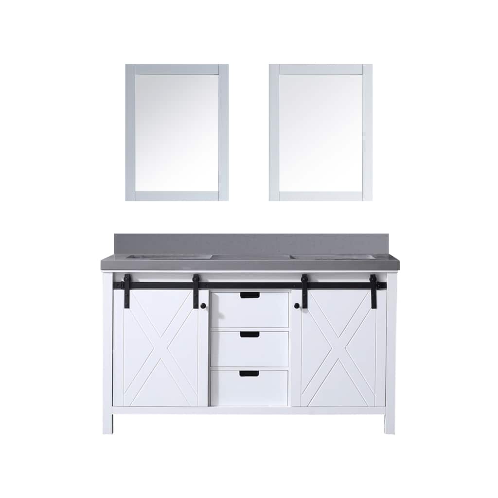 Marsyas Bath Vanity, Grey Quartz Countertop and Mirrors