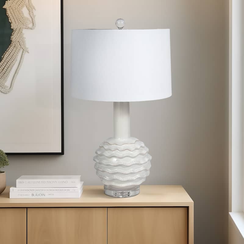 Sagebrook Home 27" White Ceramic Ruffles Table Lamp With Crystal Base - 15" x 16" x 27" - 15" x 16" x 27" - Ruffled White