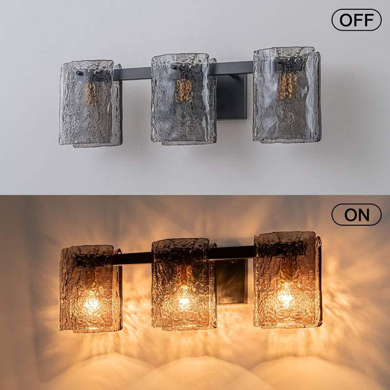 3/4-Light Textured Smoke Glass Wall Sconce — Modern Industrial Vanity Light for Bathroom