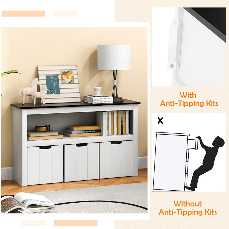 Kids Toy Storage Organizer with Blackboard Top-3-Drawer - 40" x 13" x 24.5"