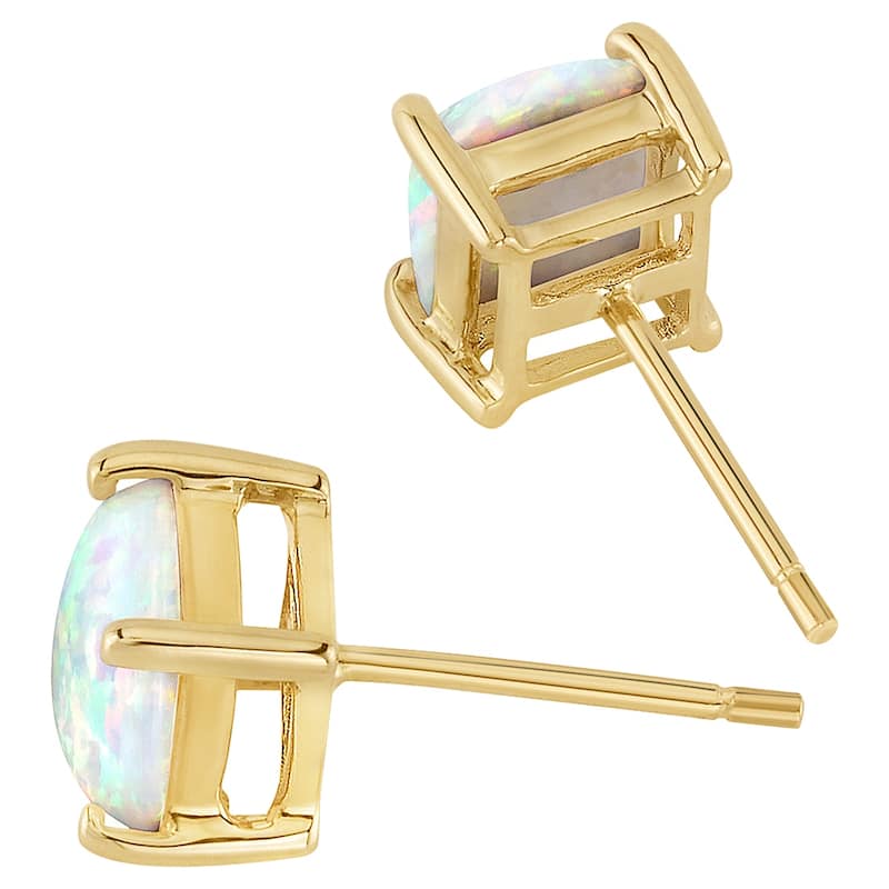 14k Yellow Gold White Opal Stud Earrings 1 ct Cushion Shape