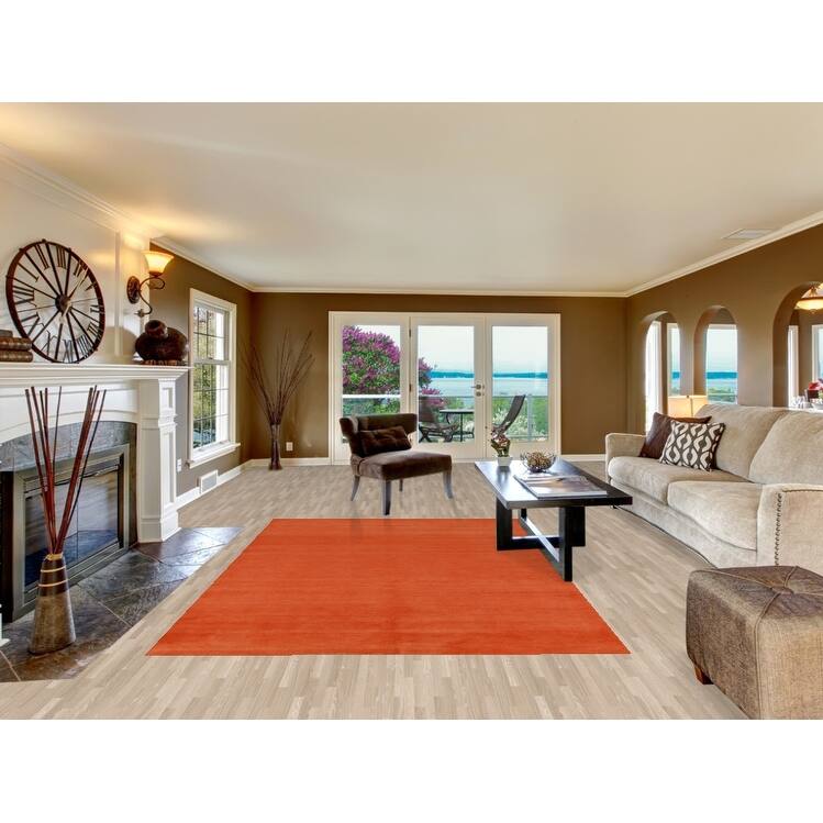 Hand Knotted Oriental 100% Wool Carpet Modern Solid Oranges & Rust Gabbeh Area Rug - 9' 5'' X 6' 3''