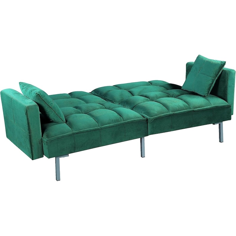 Regal Convertible Sleeper Sofa Bed Velvet Pull Out Couch with Mid-Century Style Tufted Design and Metal Legs
