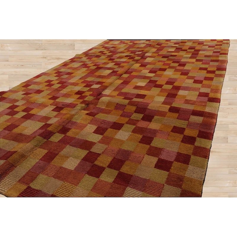 Hand Knotted Raspberry, Gold Tibetan Wool Modern Oriental Area Rug - 5' x 8'