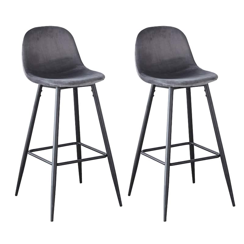30 Inches Velvet Barstool Modern Counter Bar Height Chair for Kitchen Bar, Set of 2 - 19.3"D x 19.3"W x 39.1"H