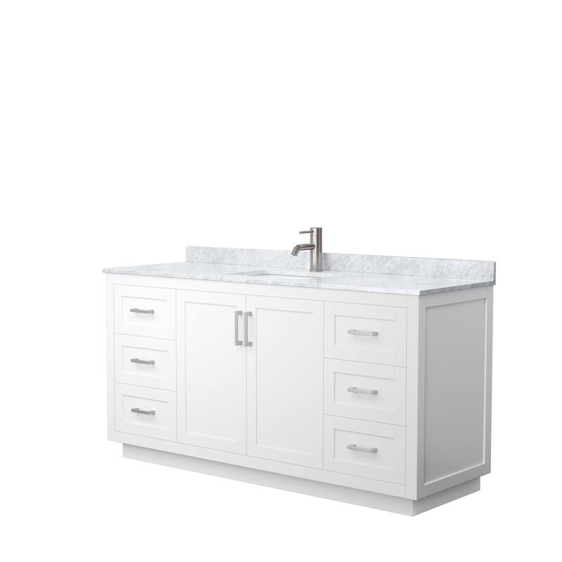 Miranda Single Vanity Set, White Carrara Marble Top, No Mirror - 66-Inch Single - White, Nickel Trim, White Carrara Marble Top
