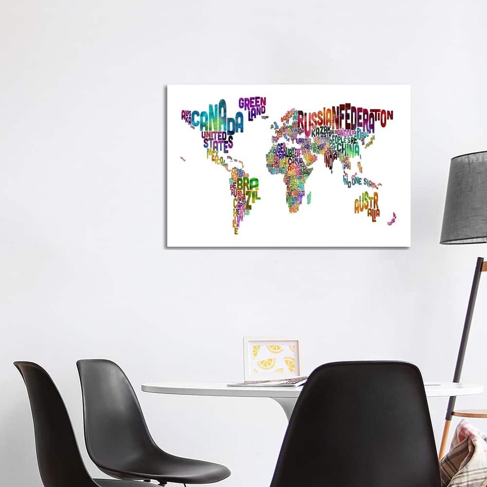 iCanvas "World (Countries) Typographic Map II" by Michael Tompsett Canvas Print
