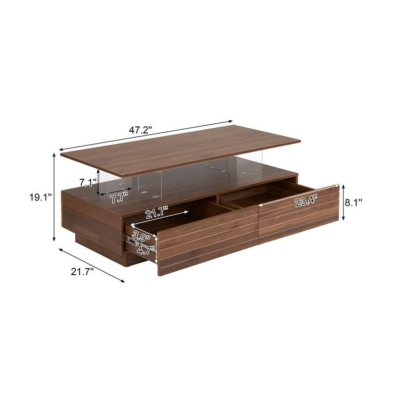 47.2" MDF LED Coffee Table with Multi-Color Lighting and Two Drawers