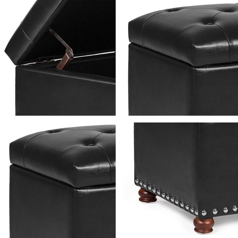 Adeco Rectangular Storage Ottoman Tufted Faux-Leather Bench Lifted Top