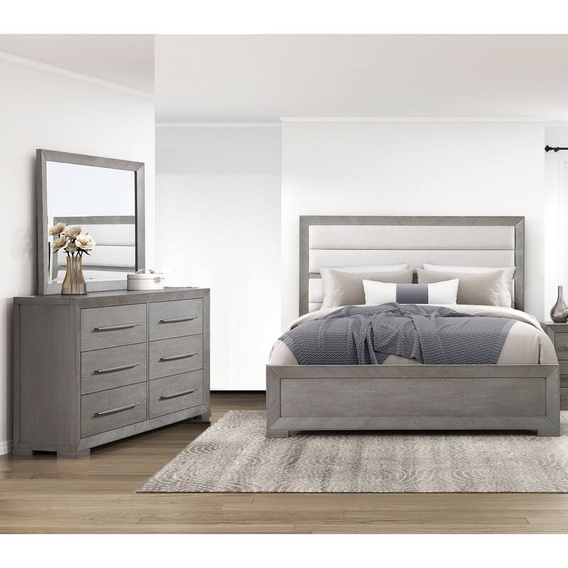 Contemporary Bedroom Aesthetic Furniture 3pc Set Bed Dresser Mirror