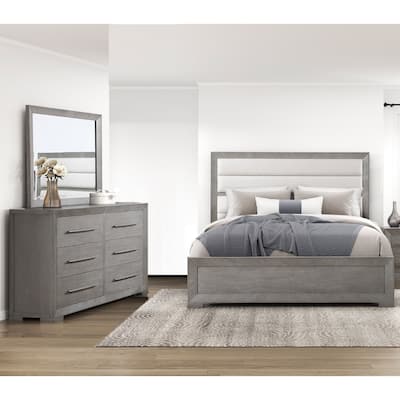 Contemporary Bedroom Aesthetic Furniture 3pc Set Bed Dresser Mirror