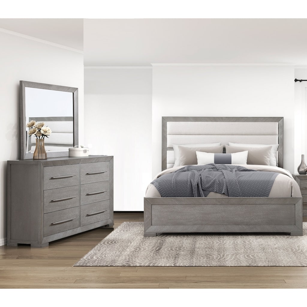 Contemporary Bedroom Aesthetic Furniture 3pc Set Bed Dresser Mirror