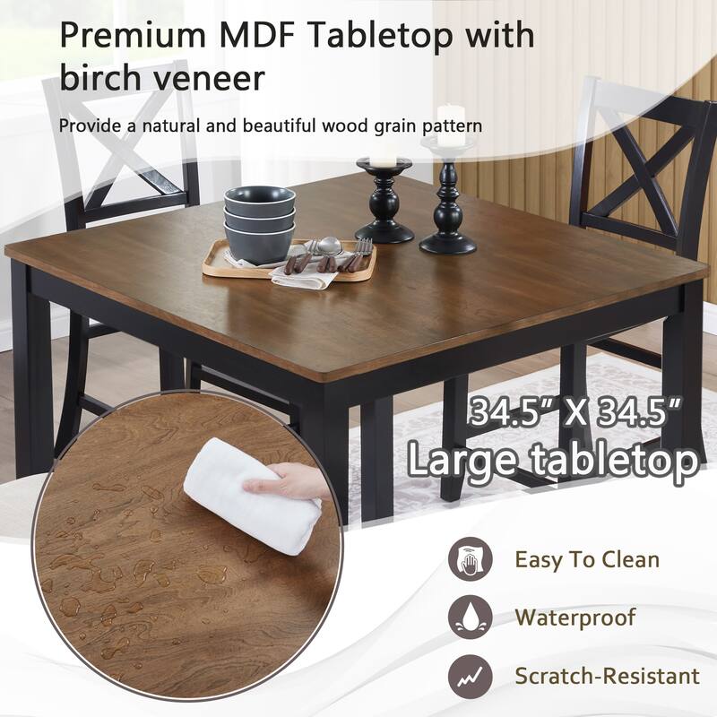 Counter Height Dining Table Set for 4-Person, 5-Piece Wooden Dining Table Set, Including Square Dining Table & 4 Chairs