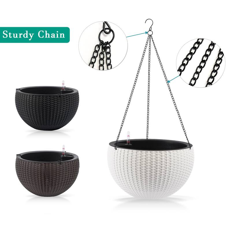 13.4 inch Self-Watering Hanging Rattan-Inspired Planter Large Capacity, Root-Rot Resistant Water Storage