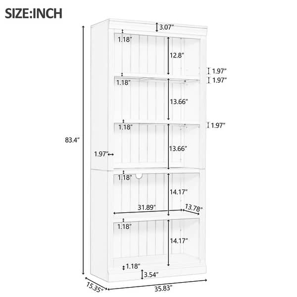 dimension image slide 0 of 2, 83.4"H Wood Bookcase, 5-Tier Adjustable Storage Shelves for CDs/Books/Movies, Free-Standing Storage Organizer for Living Room