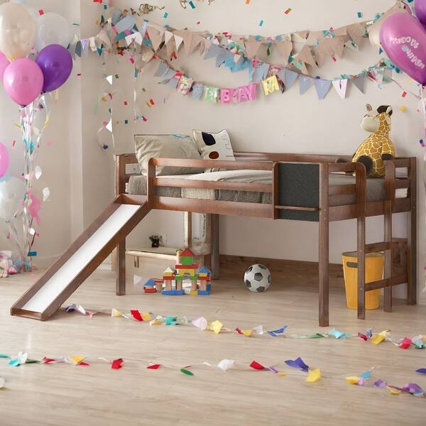 slide 2 of 14, Twin Size Loft Bed With Slide,Stair and Chalkboard for Home Walnut