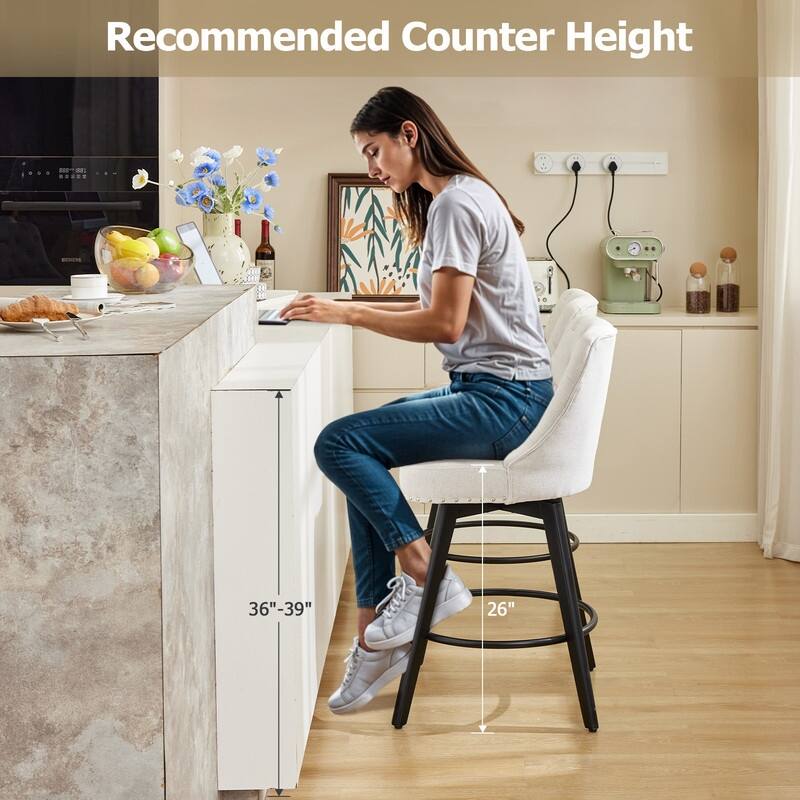 Bar Stools Set of 2, Modern Swivel Counter Height Bar Stools with Back and Wood Legs