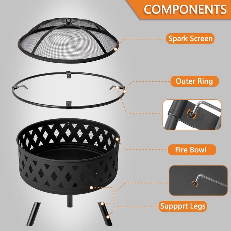 32-inch Outdoor Fire Pit with Beautiful Star and Moon Cutouts - 32"D x 32"W x 23.62"H