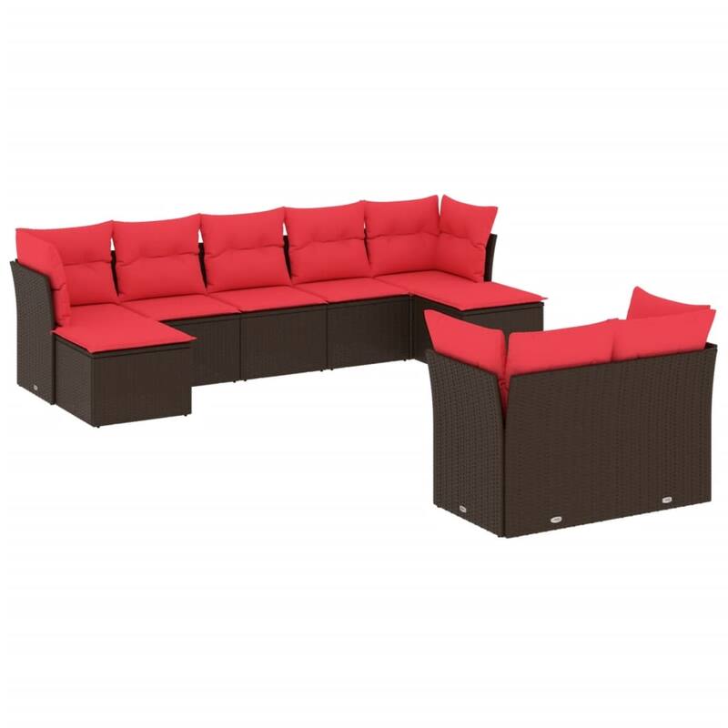 vidaXL 9/10 Piece Patio Sofa Set with Cushions Black/Brown/Gray Poly Rattan - 21.7 x 24.4 x 27.2