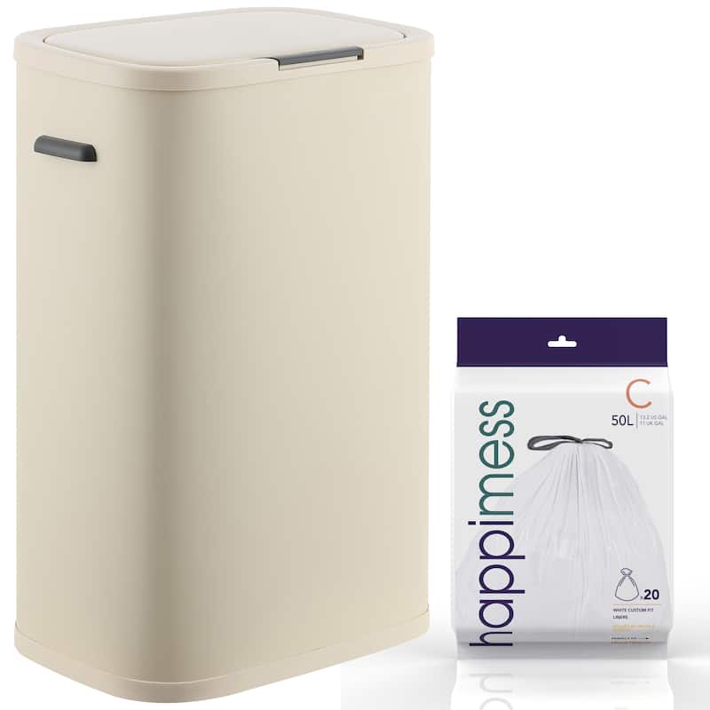 happimess Tammi Kitchen 14.5-Gallon Slim Metal Push Button Trash Can - Limestone Beige