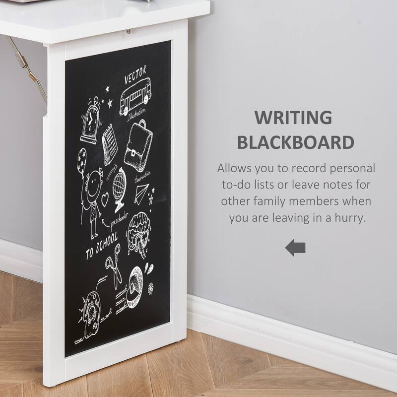 38.5" Wall-mounted Foldable Writing Desk with Blackboard & Shelf, Multi-function Home Office Desk