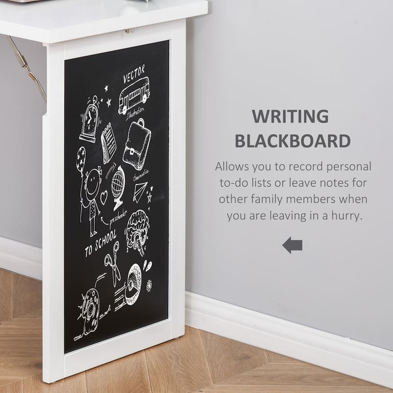Fold-out Convertible Writing Table, Wall Mount Desk Cabinet, Home Office Desk with Side Shelf and Writing Blackboard