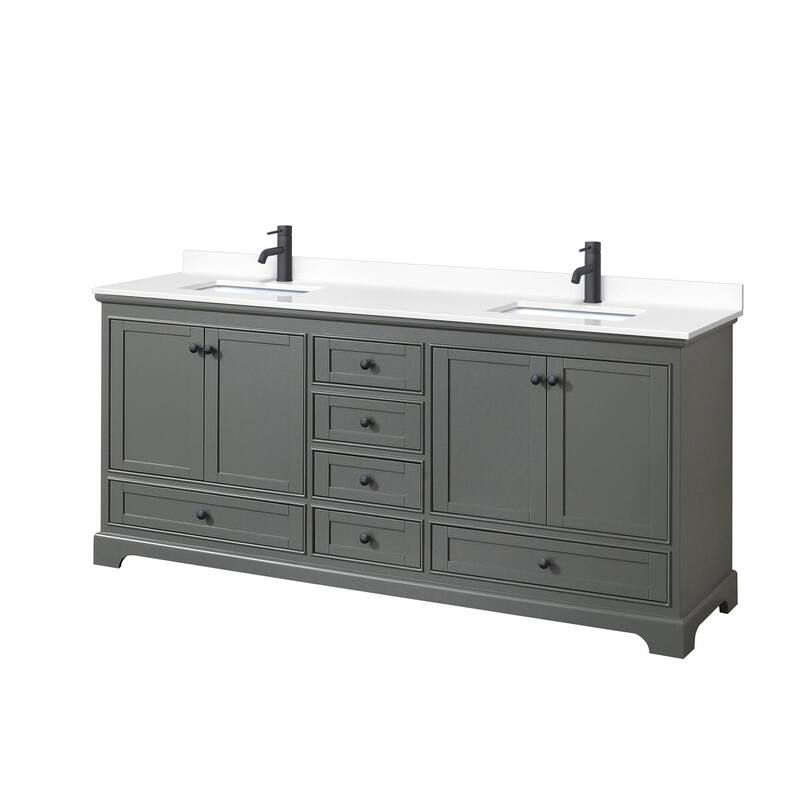 Wyndham Collection Deborah 80" Free Standing Double Basin Vanity Set - Dark Gray / White Cultured Marble Top / Matte