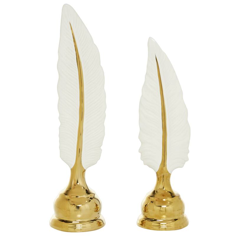 Ceramic Bird Feathers Sculpture - Set of 2 Gold - CosmoLiving by Cosmopolitan - 4"W x 4"L x 15"H