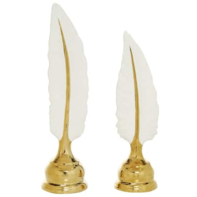 Ceramic Bird Feathers Sculpture - Set of 2 Gold - CosmoLiving by Cosmopolitan - 4"W x 4"L x 15"H